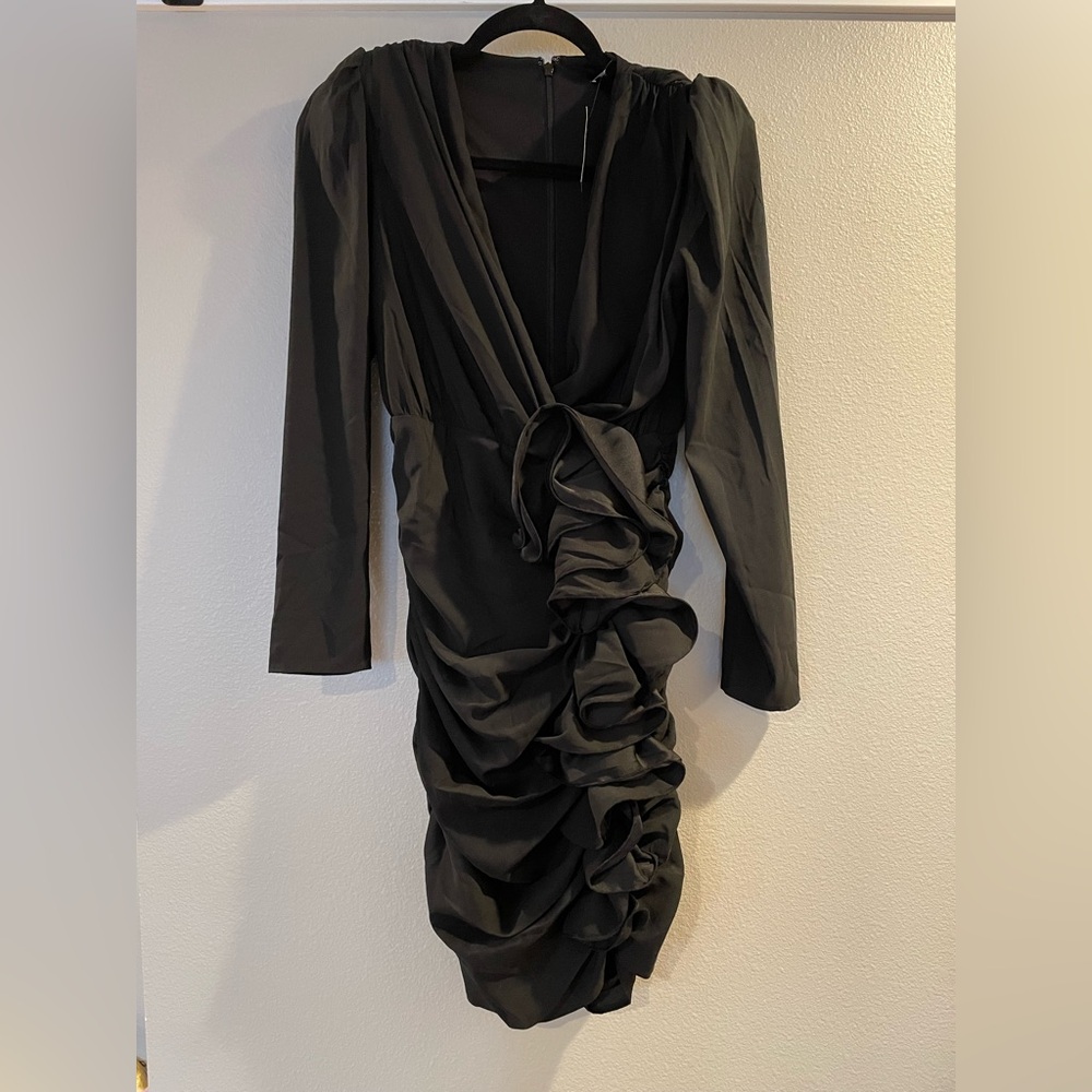 Express Black Asymmetrical Ruched Bodycon Dress